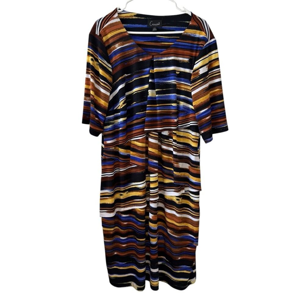 Connected Apparel Plus Size 22W Tiered Sheath Dress Multicolor Striped Stretch